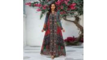 2026 New Design EID Long Sleeve Flower Print Abaya Dress Chiffon Diamond Islamic Clothing Muslim Modest Abaya1