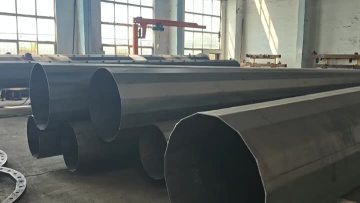 Busy Working Scene of Steel Pipe Poles in Welding Workshop