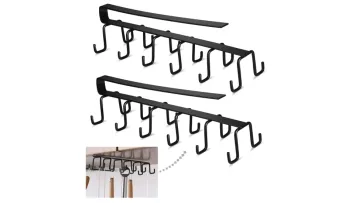 Low Price Sale 2PCS Kitchen Hook Free Iron Double Row Wall Mounted Kitchenware Storage Rack, Coffee Cups Holder White1