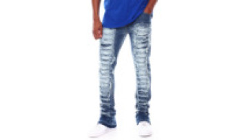 OEM Fashion streetwear flare pants Distressed Ripped flared jeans men Homme Custom Skinny Jeans Patched Denim stacked jeans men1