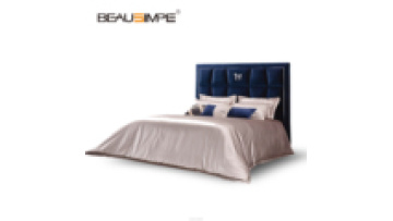 Factory Supply Attractive Price modern luxury wooden frame 4 bed rooms sets  bedroom  blue flannel Double 1.8m Bed1