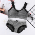 Plaid Women Bra and Panty Set Push Up Bra Crop Top Sexy Bra Japanese Lingerie Set Comfort Lace Strap Top Underwear Set