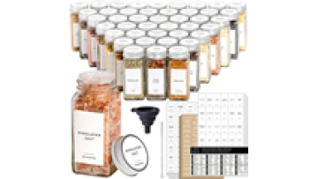 Canister Wood Lid Spice Jars Herb and Spice Containers Seasoning Bottles 4 Oz Square Glass Spice Jars with Wooden Bamboo Lid Set1
