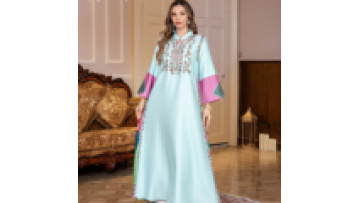 Ethnic Style Floral Abaya Colorblock Muslim Jalabiya Dubai Embroidered Fashion Ramadan Eid Robe1