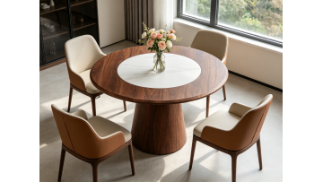 BR-DT-6051 Elegant Rotating Center Luxury Marble Dining Table for Modern Living Spaces