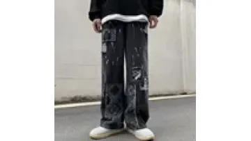 2023 Fashion Vintage Patch Embroidered Prints Holes Straight Tube Loose Jeans Men's And Women's Pants1