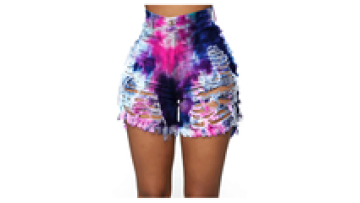 New Design Mid Rise Frayed Ripped Raw Summer Denim Tie Dye Women's Shorts1