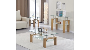 Elegant Arletta Glass Coffee Table Set with Bronze Metal Base & Lower Shelf | Modern VOGUE Inspired Living Room Decor