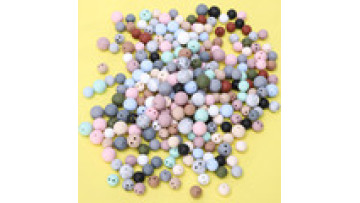 Pastel Leaf Floral Abacus Hexagon 12mm Printed Rainbow Teething Silicone Bead Keychain1