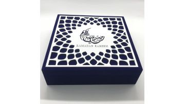 Blue Velvet Wooden Box For Ramadan Dates