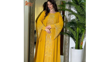 Muslim Hot Diamond Fake Two Robe Design Chiffon Tribute Patchwork With Belt Abaya Women Muslim Dress Eid Ramadan Abaya1