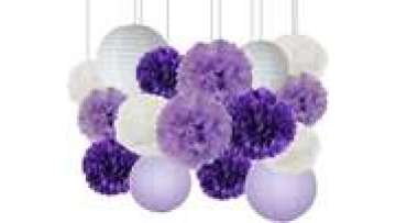 Purple Bridal Shower Decorations - 13pc White & Lavender Paper Flower Balls1