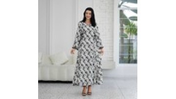 Middle East Muslim Abaya Dress Islamic Clothing Elegant Butterfly Printed V-Neck Dubai Turkish Arab Women Muslim Dress1