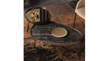 Luxury design brass tea table oval shape Black Gold glass sintered stone top Coffee Table 2 pcs sets1