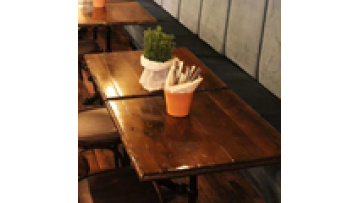 Factory cheap price fashion modern commercial wooden furniture cafe wood and metal  dining kitchen restaurant table1