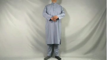Middle east dubai 2 pieces set button solid color plain long sleeve thobe manufacturer of clothes for men islamic clothing jubba1