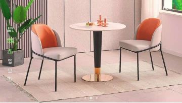 Modern Round Dining Table - White Sintered Stone Top with Black Iron Base & Gold Accents
