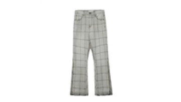 Custom Men Stylish Stacked Flare Laser Printing Denim Stitching Mens Jeans Top Quality1
