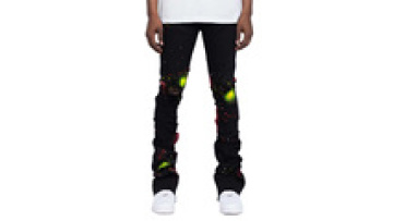 Men's Trousers Manufacturer Streetwear Flare Distressed Denim Pants Men  Custom Paint Splash Black Stacked Ripped Jeans1