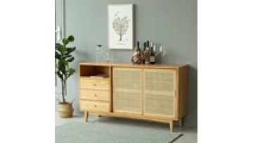 Free sample nordic style sideboard  natural modern designs  storage solid wood living room kitchen rattan cabinet1