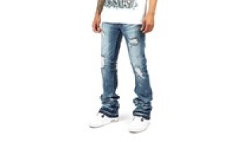 Men's Casual Blue Jeans Customized Letter Printing Slim Fit Denim Pants Ripped Men Stacked Jeans1