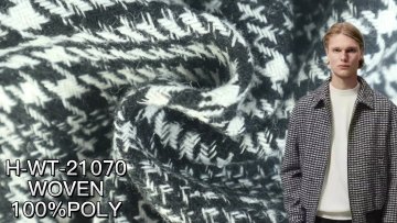 Factory price 100% heavy italian yarn dyed check polyester wool blend plaid tweed fabric for coats1