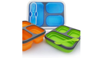 Wholesale Bpa Free food grade three compartments silicone Leakproof Food Storage Containers Foldable Bento Lunch Box with fork1