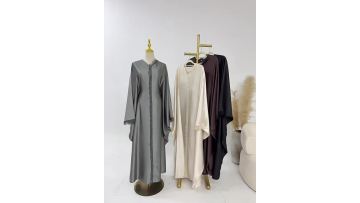 Plus Size V Neck Lace Abaya Dress (1)