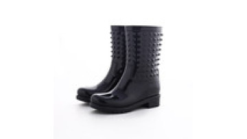 Hotsales New Design Wellington Rain Boots Ladies Black Shiny Half PVC Rain Boots1