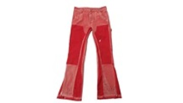 Customized High Quality Recyclable Healthy Red Brown Vintage Laser Denim Hip Hop Unisex Flared Jeans1