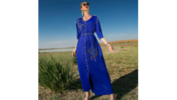 Royal Blue Long Sleeve Elegant Long Dress 2022 New Fashion Ramadan Dresses Muslim Dubai Abaya Satin Kaftan Eid Mubarak1