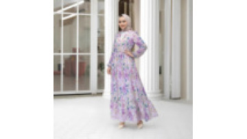 Organza Vibrant Floral Middle East Women's Muslim Jellabiya Dubai Abaya Dress Islamic Robe with Cinched Waist Lantern Sleeves1