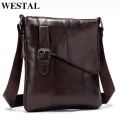 WESTAL Men Leather Messenger Bag Men's shoulder bag Genuine Leather Men's Small Casual Flap male Crossbody Bags For men 8240