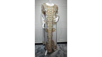 Grey Printed Abaya Dress with Crystal Embellishment (1)