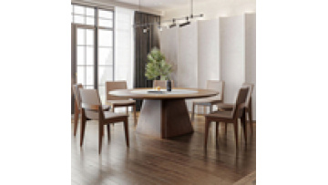 Solid wood built-in slate dining table for home hotel large round table walnut color large round dining table chair combination1