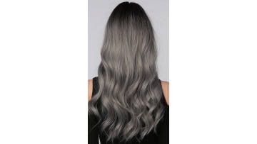 High Quality Long Natural Wave Synthetic Wigs With Bangs Ash Grey Heat Resistant Synthetic Fiber Hair Women Wig synthetic wig1