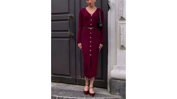Knitted Dress Russian European and American Women's Wear Early Autumn New Long Sleeve Single-Breasted Sweater Maxi Dress