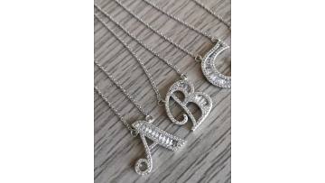 Korean bling diamond 26 letters hip hop sterling silver plated recycled jewelry initial letter pendant necklace1