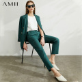 AMII Minimalism Autumn Women Set Solid Lapel Double Breasted Suit Coat High Waist Solid Pant Solid Short Female Suit 12040051