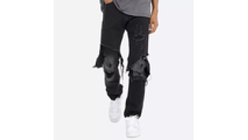 Top Quality Black Ripped Skinny Distressed Hip Hop Denim Stacked Jeans for Men1