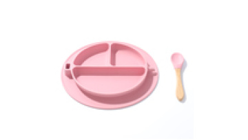 Food grade  Silicone baby plate with wooden Spoon Set Baby Feeding  Silicone Dishes Dinner Plate With Suction1