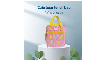 YR-CB221 Pink bear print tote lunch bag