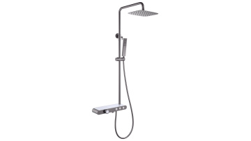 Gunmetal Grey Brass Shower Fixture with White Shampoo Shelf1