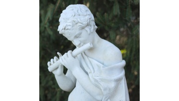 Italian Marble Faun Sculpture Flute and Lion Pelt