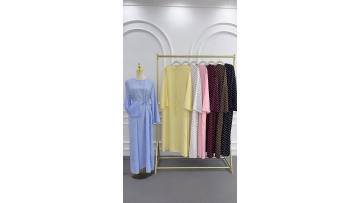 Elegant Polka Dot Belted Flare Sleeve Abaya