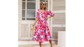 Custom Casual Mini Dress Short Sleeve Puff Sleeve Long Flowy a Line Dresses Women's Summer flower Natural Trade Assurance Simple1