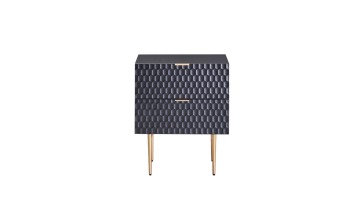 Modern Honeycomb Design Veneer Drawer E1 MDF Board With Light Painting Base Golden Stainless Steel Nightstand Bedside Tables1