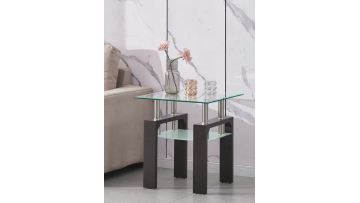 Modern Square Glass End Table with Wooden Legs & Lower Shelf - Minimalist Luxury for Living Room & Small Spaces
