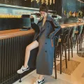 Brand New Spring Autumn Long Women Trench Coat Double Breasted Belted Storm Flaps Green Dress Loose Coat Lady Outerwear Fashion