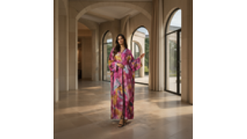 Turkish Modest Watercolor Satin Printed Abaya Robe for Women Polyester One Size Tie-Dye Muslim Dress Suitable for Eid1